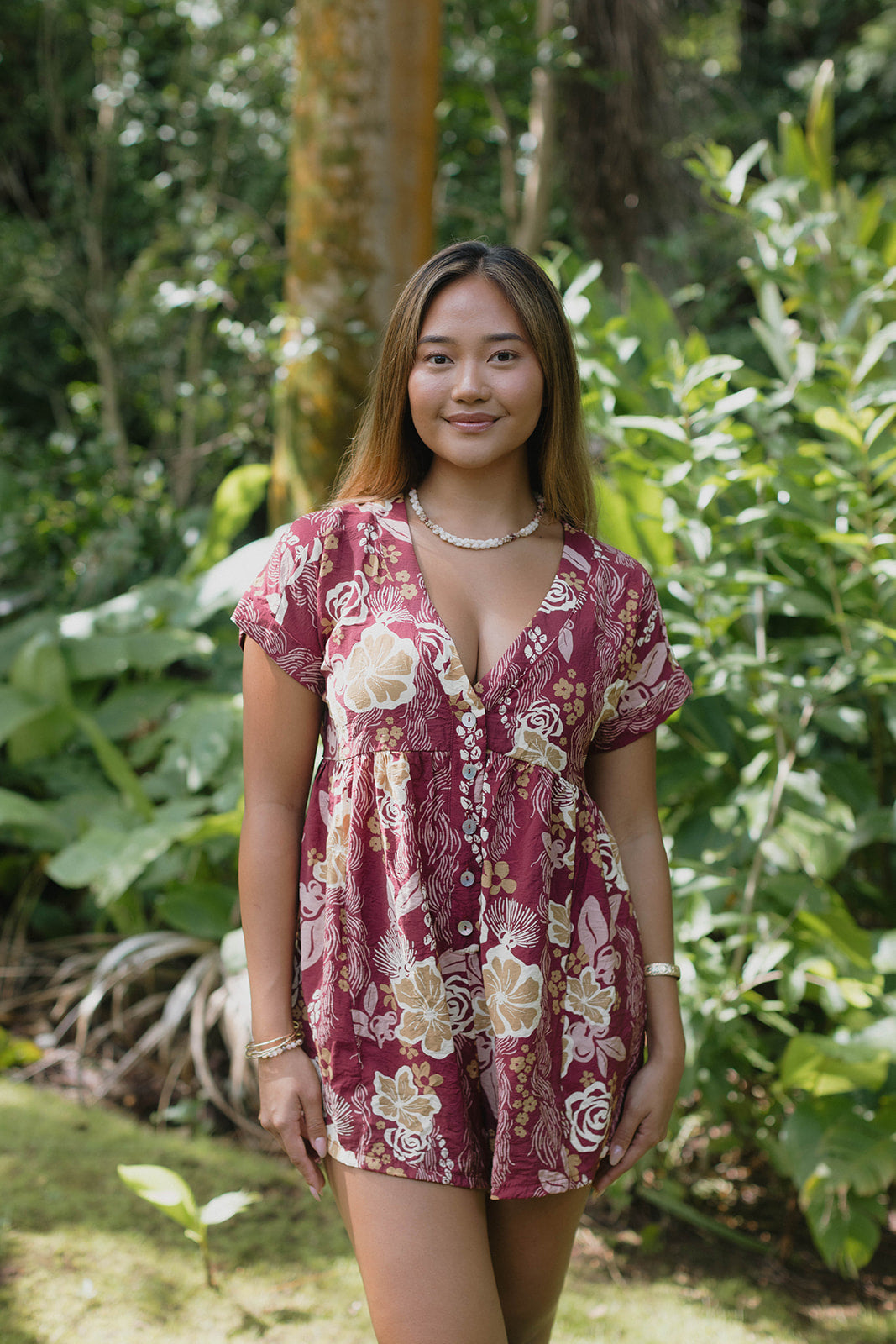 Wai'olu Romper - Lā Lei Merlot – Mahina Made LLC