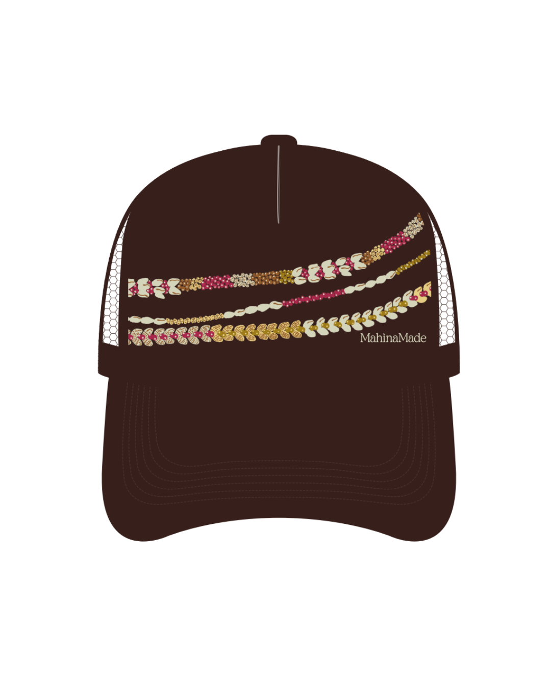 Trucker Hat - Lei Pupu o Niihau Brown – Mahina Made LLC Trucker Hat - Lei Pupu o Niihau Brown – Mahina Made LLC