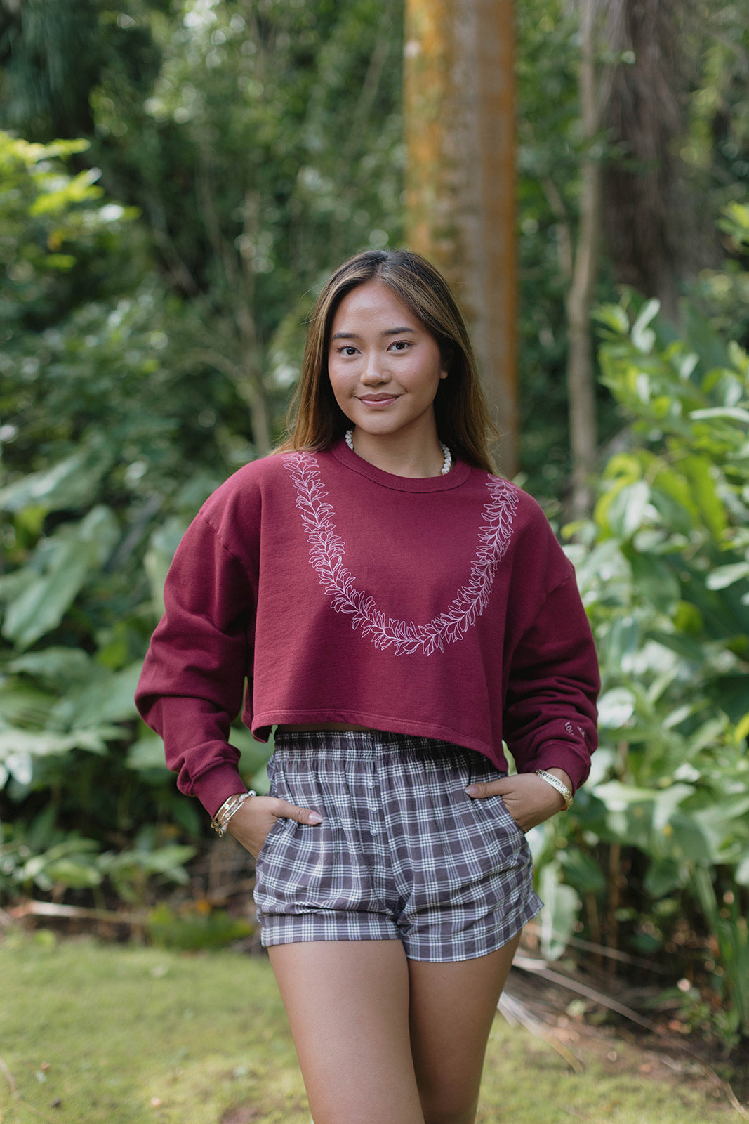 Sweatshirt Crop-  Pua Melia Merlot 2.0