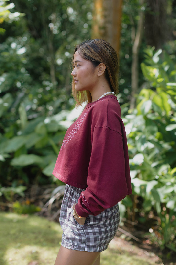 Sweatshirt Crop-  Pua Melia Merlot 2.0