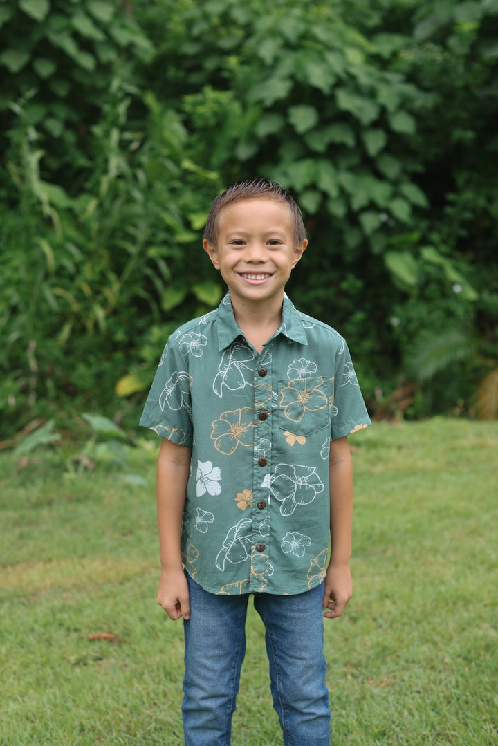 Maverick Boy's Button Up- Lei Pua Kenikeni Lush