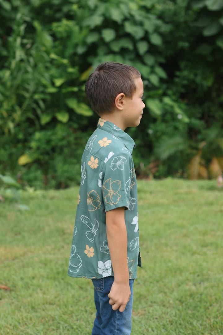 Maverick Boy's Button Up- Lei Pua Kenikeni Lush