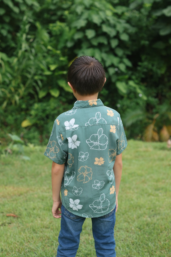 Maverick Boy's Button Up- Lei Pua Kenikeni Lush
