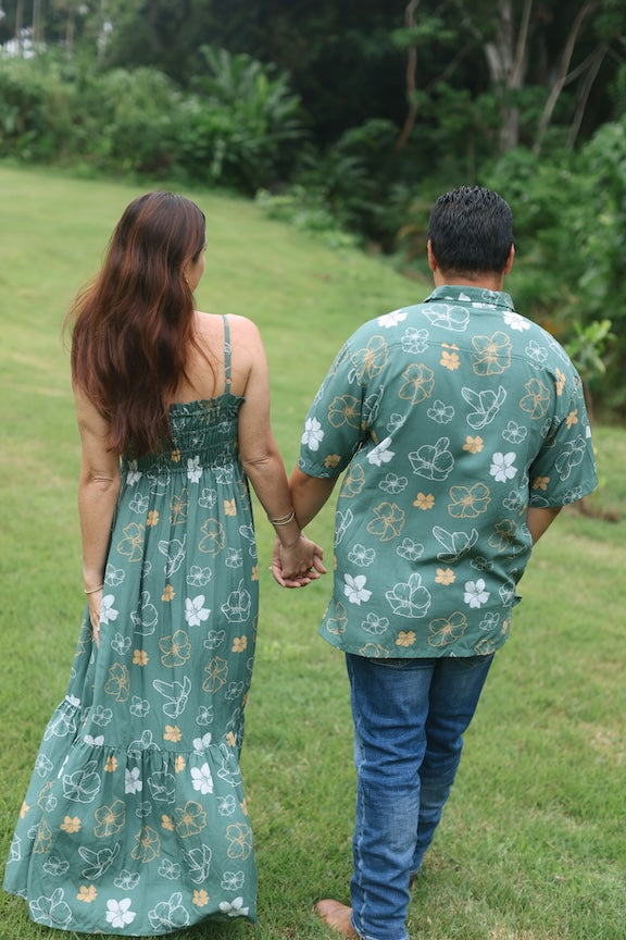Men's Kahana Button Up- Lei Pua Kenikeni Lush