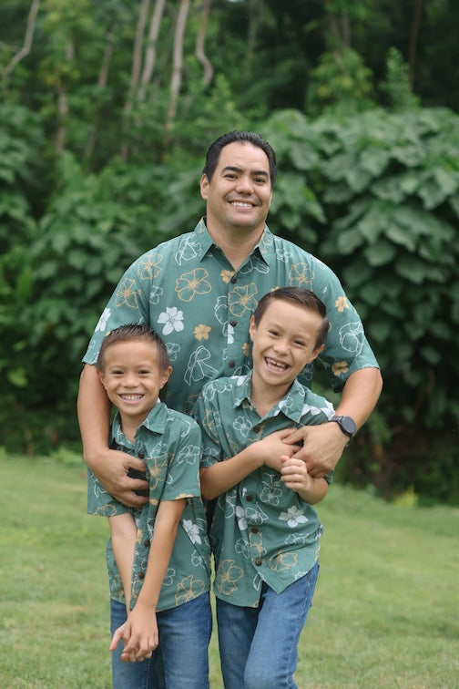 Maverick Boy's Button Up- Lei Pua Kenikeni Lush