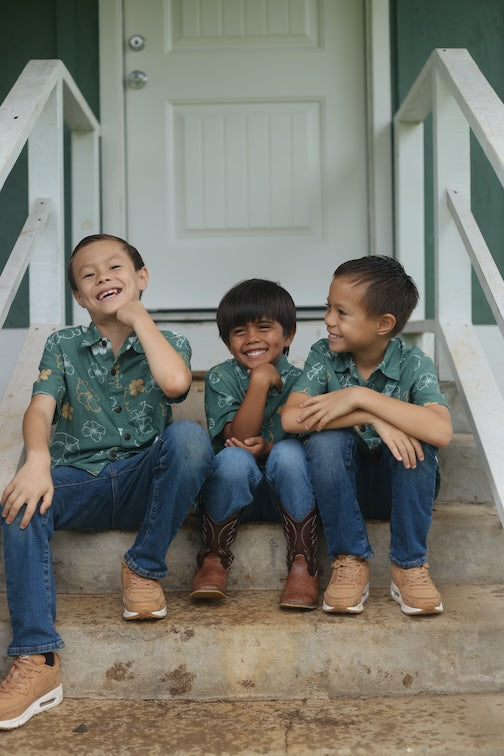 Maverick Boy's Button Up- Lei Pua Kenikeni Lush