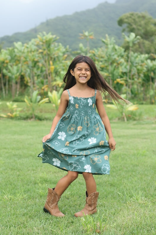 Girls Kaia Dress- Lei Pua Kenikeni Lush
