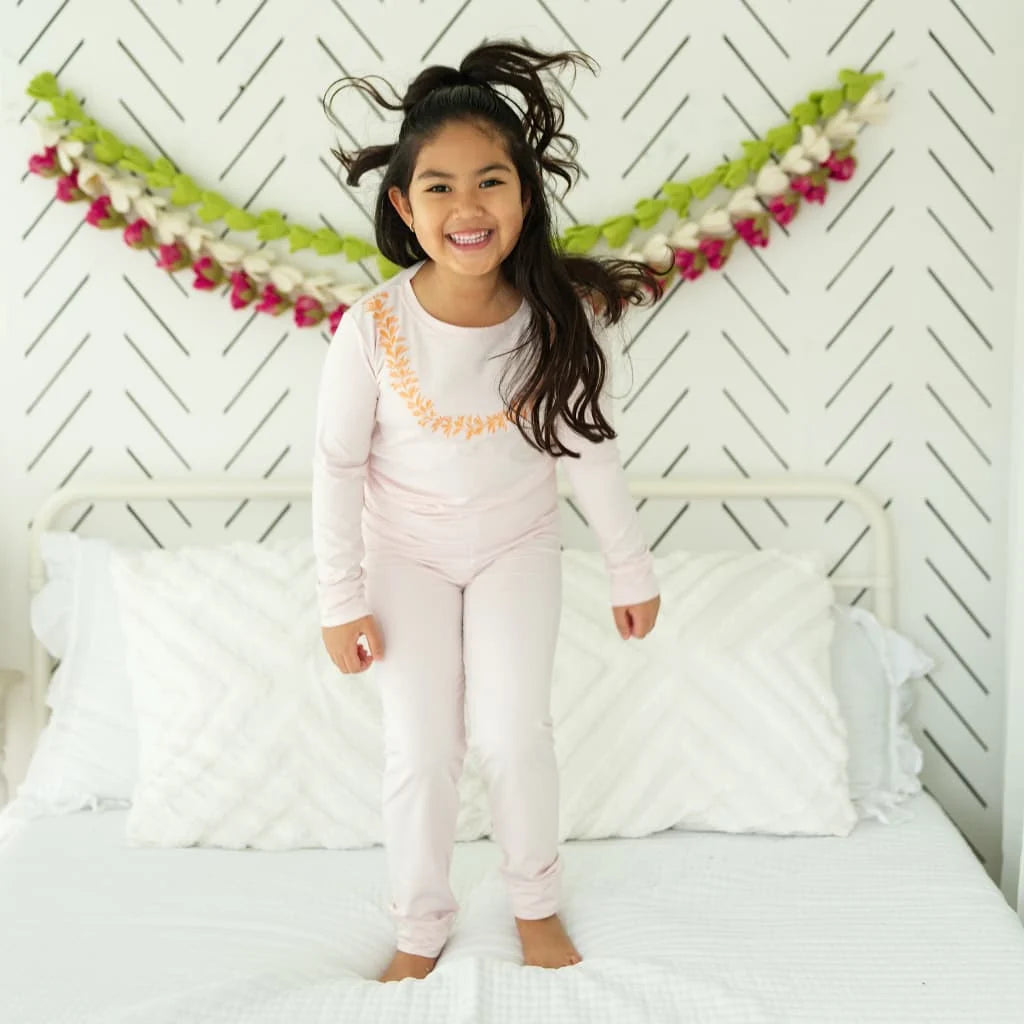 Keiki 2Piece Long Bamboo Pajama Set- Lei Pua Melia