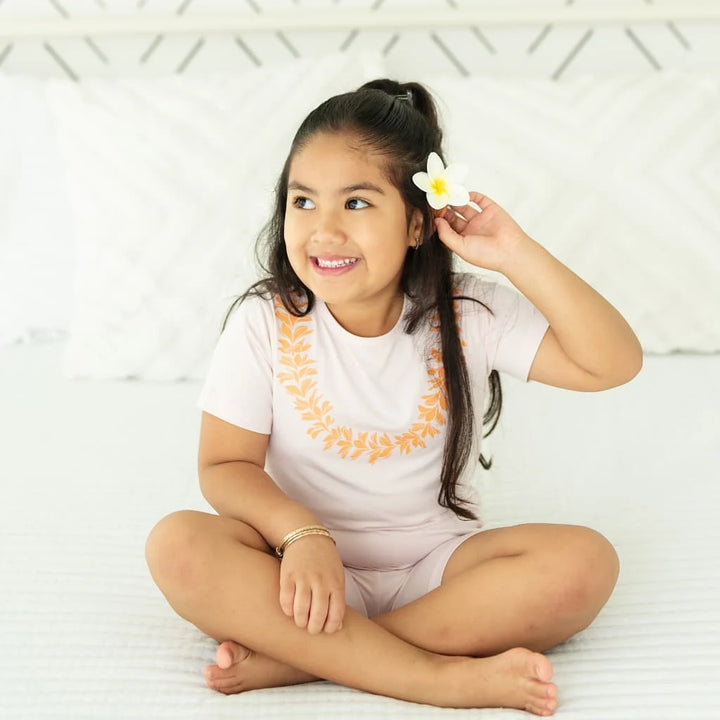 Keiki 2Piece Short Bamboo Pajama Set- Lei Pua Melia