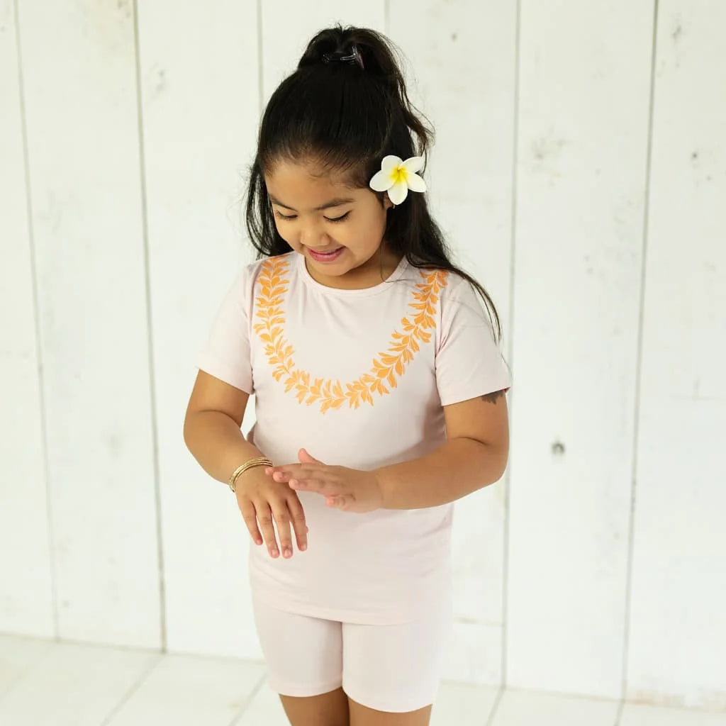 Keiki 2Piece Short Bamboo Pajama Set- Lei Pua Melia