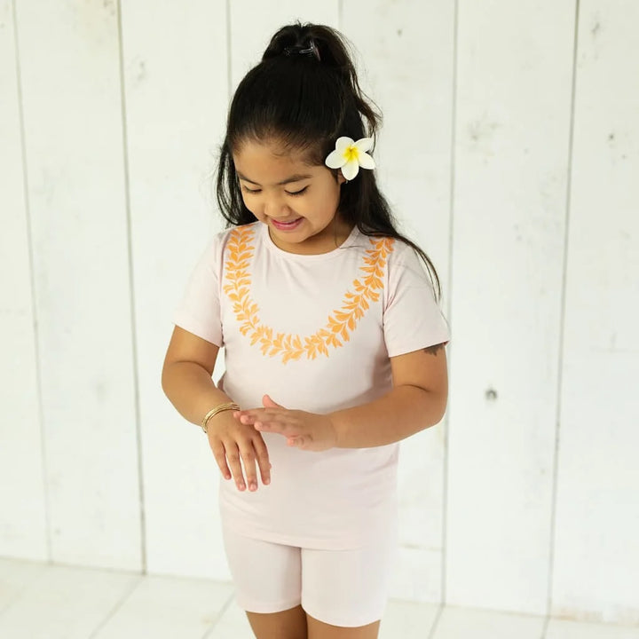 Keiki 2Piece Short Bamboo Pajama Set- Lei Pua Melia
