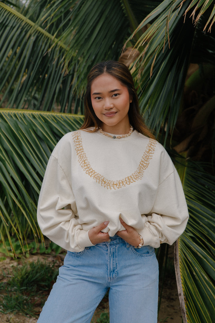Sweatshirt Oversized - Lei Pua Kenikeni Cream