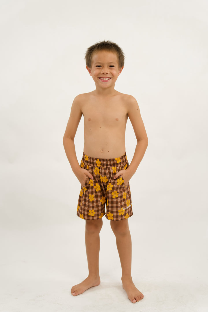 Boys Luxe Hybrid Short - Pua Kenikeni Brown
