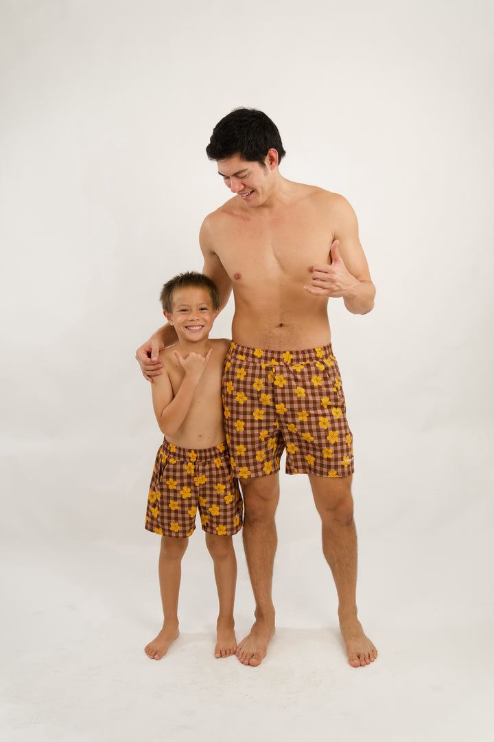 Boys Luxe Hybrid Short - Pua Kenikeni Brown