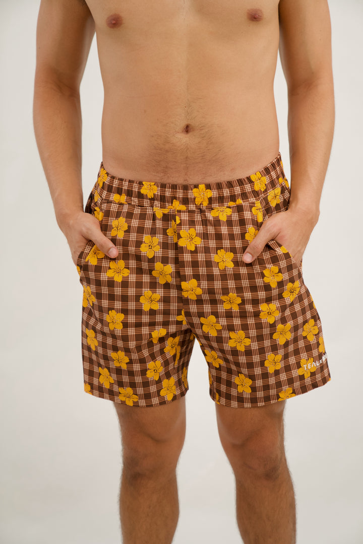 Mens Luxe Hybrid Short - Pua Kenikeni Brown