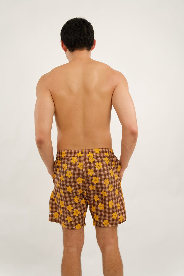 Mens Luxe Hybrid Short - Pua Kenikeni Brown