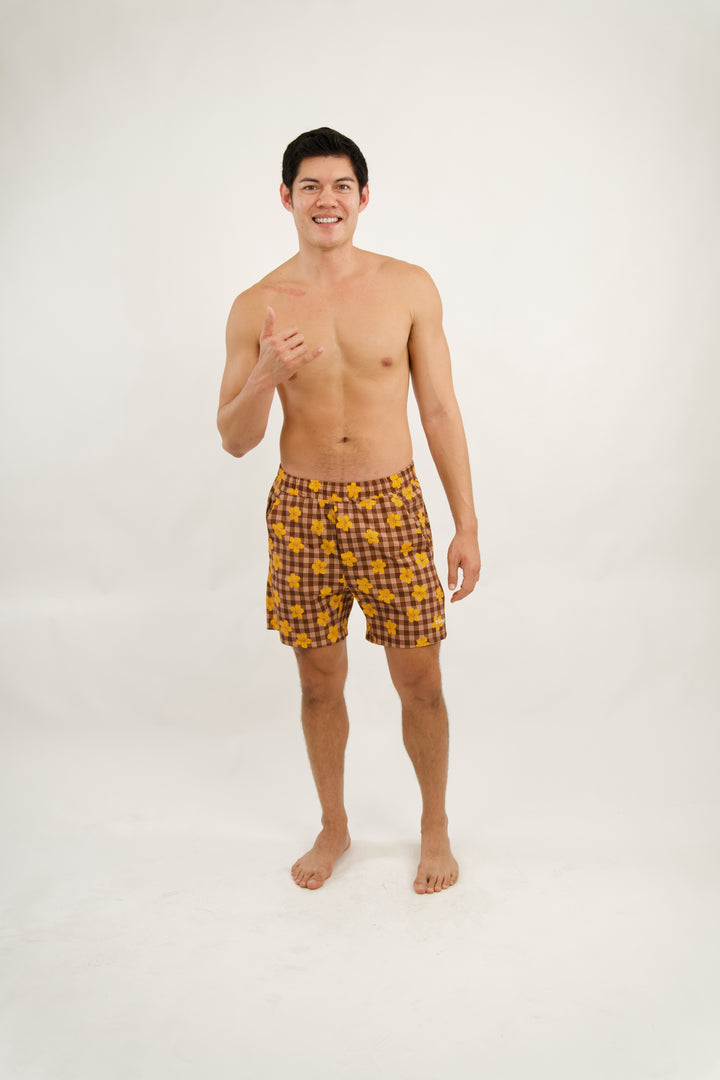 Mens Luxe Hybrid Short - Pua Kenikeni Brown