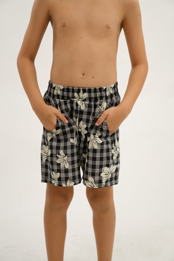Boys Luxe Hybrid Short - Naupaka Black